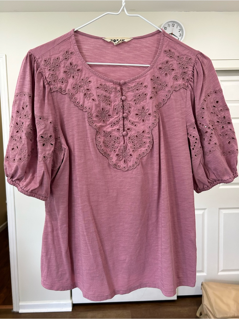 Boden Rose-Pink Eyelet Puff Sleeve Top